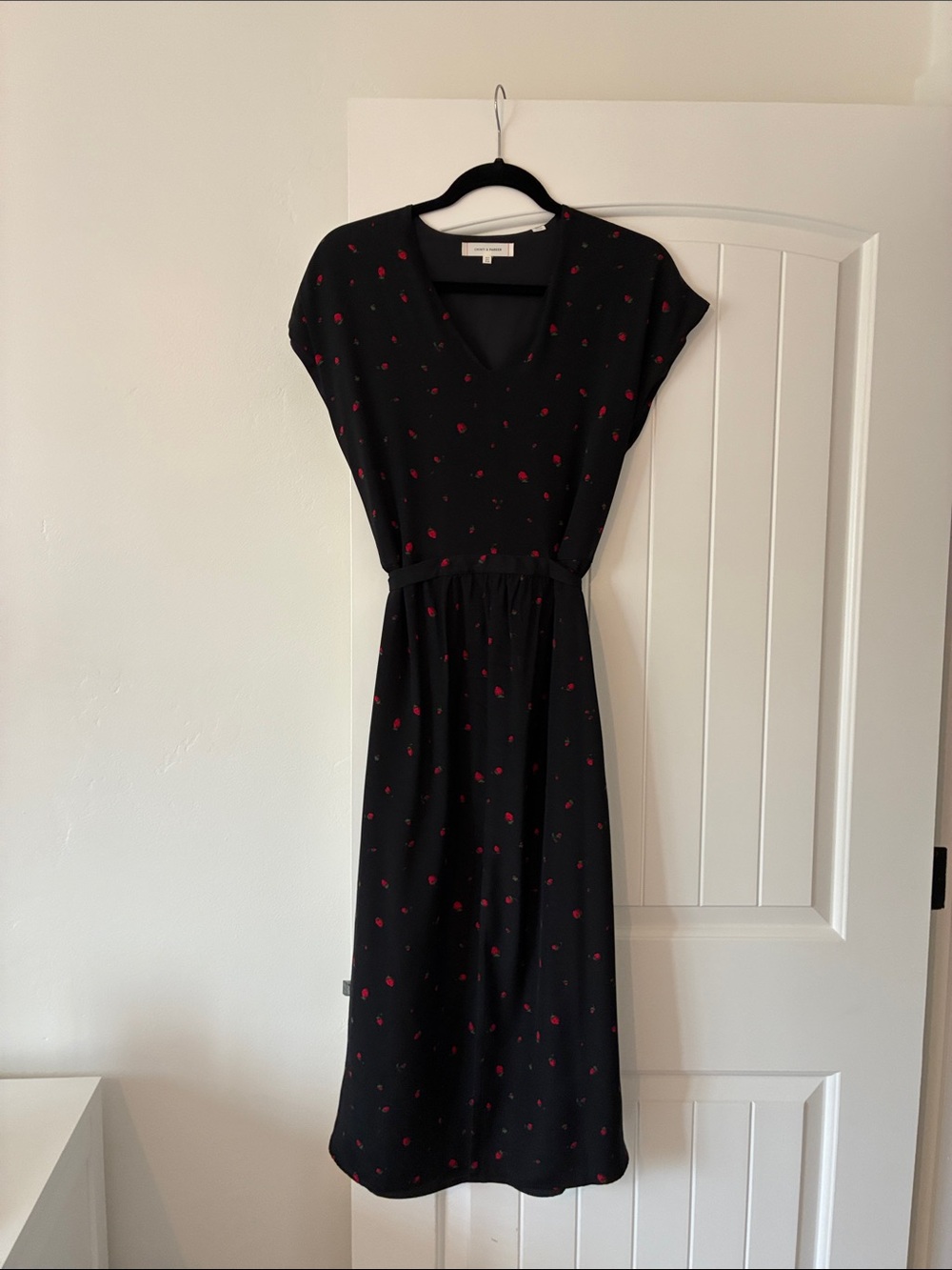Chinti & Parker Black Midi Dress with Red Spot Print